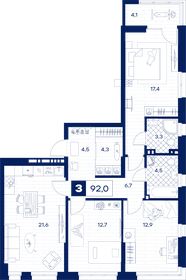 Квартира 92 м², 3-комнатная - изображение 1