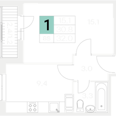 Квартира 32 м², 1-комнатная - изображение 2