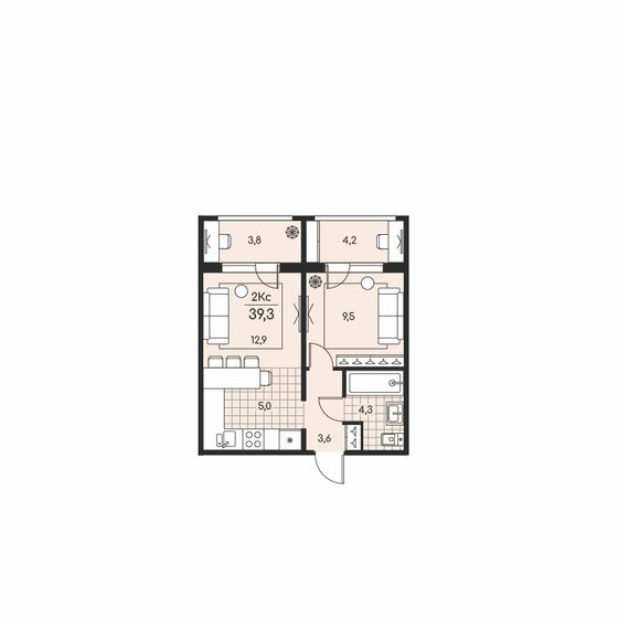 39,3 м², 2-комнатная квартира 3 660 000 ₽ - изображение 9