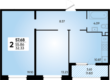 Квартира 57,7 м², 2-комнатная - изображение 1