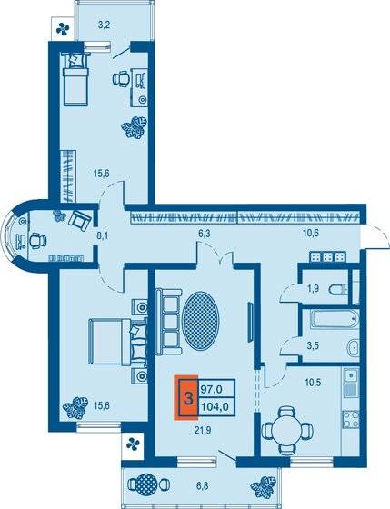 97 м², 3-комнатная квартира 12 707 000 ₽ - изображение 1