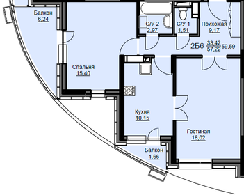 Квартира 59,6 м², 2-комнатная - изображение 1