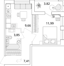 Квартира 34,8 м², 1-комнатная - изображение 1