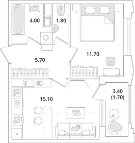 Квартира 40 м², 1-комнатная - изображение 1