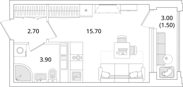 Квартира 23,8 м², студия - изображение 1