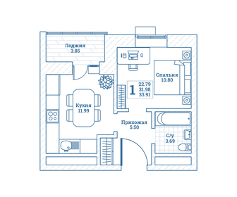 Квартира 33,9 м², 1-комнатная - изображение 1