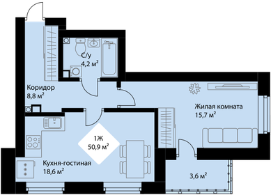 48,9 м², 1-комнатная квартира 7 140 000 ₽ - изображение 68