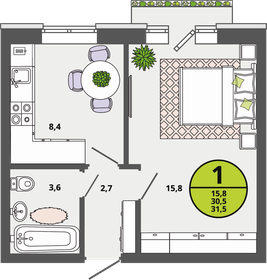 30 м², 1-комнатная квартира 2 390 000 ₽ - изображение 52