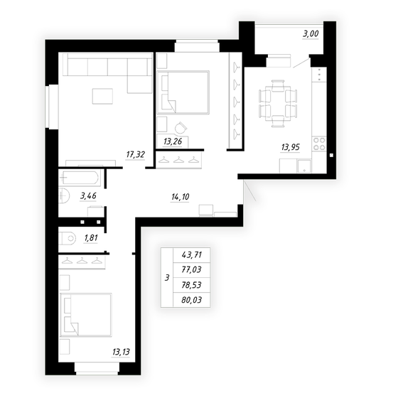 78,5 м², 3-комнатная квартира 5 899 000 ₽ - изображение 1