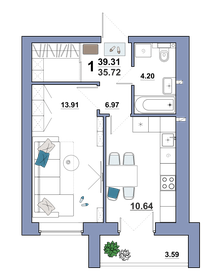 42,4 м², 1-комнатная квартира 3 739 440 ₽ - изображение 38