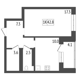 Квартира 42,8 м², 1-комнатная - изображение 1