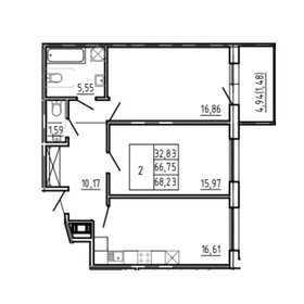 Квартира 68,2 м², 2-комнатная - изображение 1