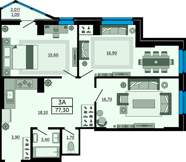 76,9 м², 3-комнатная квартира 11 604 350 ₽ - изображение 1