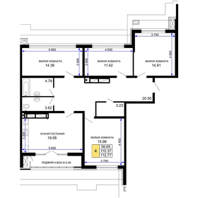 Квартира 112,8 м², 4-комнатная - изображение 1