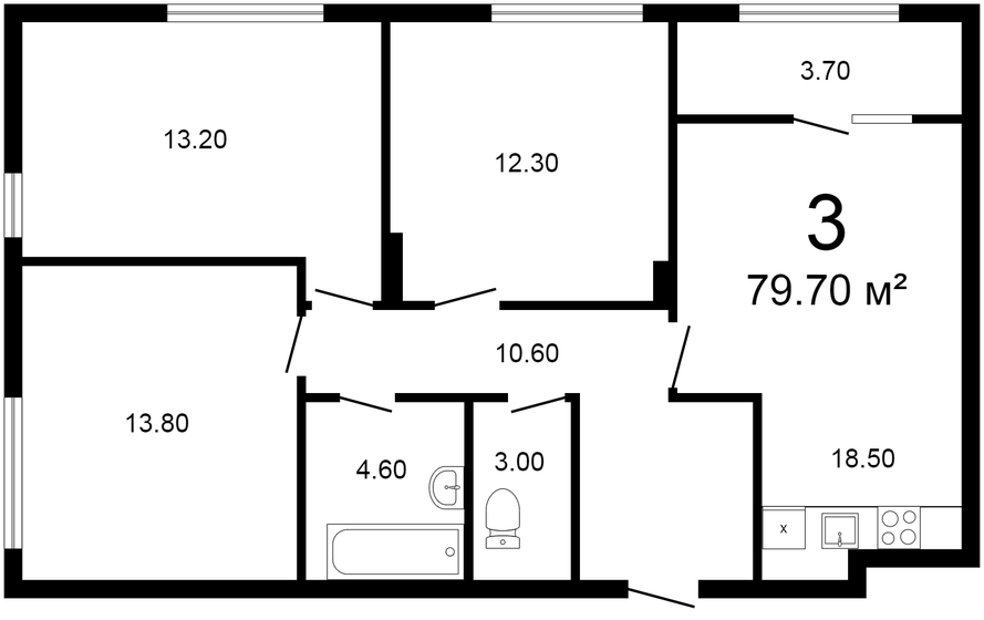 79,5 м², 3-комнатная квартира 11 368 500 ₽ - изображение 1