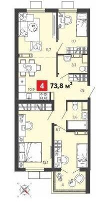 73,8 м², 4-комнатная квартира 5 550 000 ₽ - изображение 1