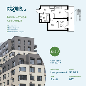 Квартира 33,2 м², 1-комнатная - изображение 1