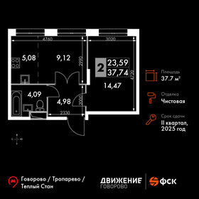 Квартира 37,7 м², 2-комнатные - изображение 1