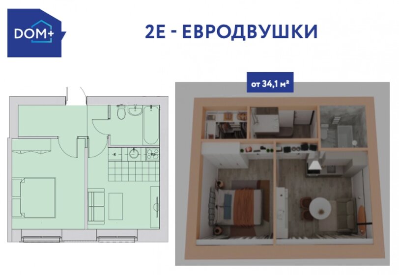 34,4 м², 1-комнатная квартира 3 199 200 ₽ - изображение 1