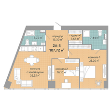 Квартира 107,7 м², 3-комнатные - изображение 1