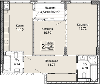 60,4 м², 2-комнатная квартира 8 500 000 ₽ - изображение 84