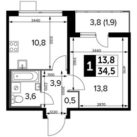 Квартира 34,5 м², 1-комнатная - изображение 1