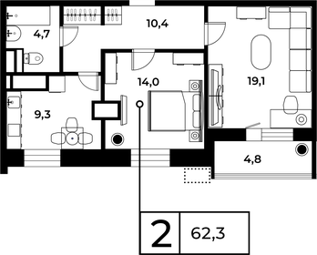 Квартира 62,2 м², 2-комнатная - изображение 1