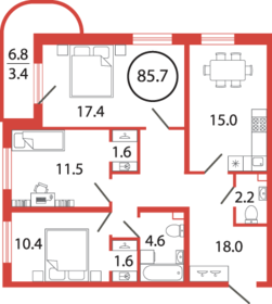 75,8 м², 3-комнатная квартира 11 399 000 ₽ - изображение 75