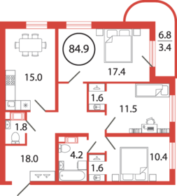 75,8 м², 3-комнатная квартира 11 399 000 ₽ - изображение 23