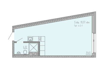 Квартира 35,2 м², студия - изображение 1