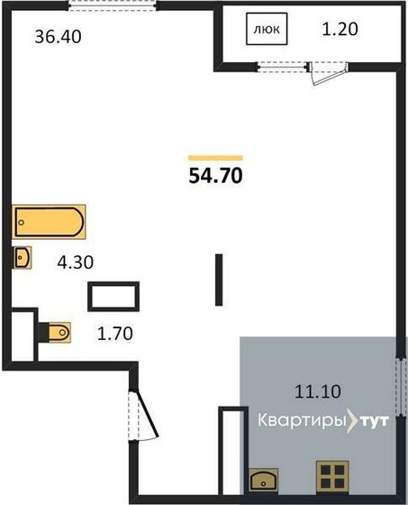 54,7 м², 1-комнатная квартира 7 411 850 ₽ - изображение 1