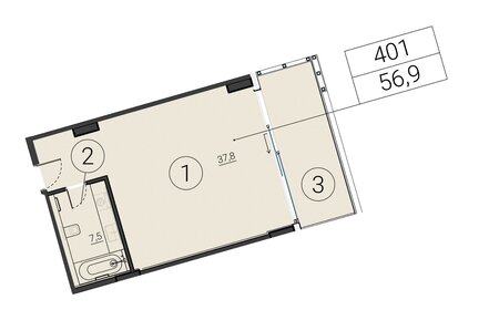 Квартира 56,9 м², 1-комнатные - изображение 1