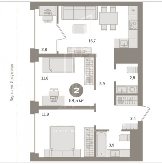 59,7 м², 2-комнатная квартира 9 850 000 ₽ - изображение 31