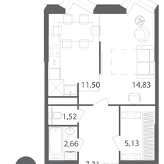 Квартира 43 м², 1-комнатная - изображение 3