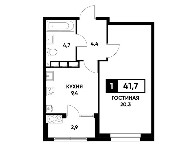 41,7 м², 1-комнатная квартира 4 307 610 ₽ - изображение 13