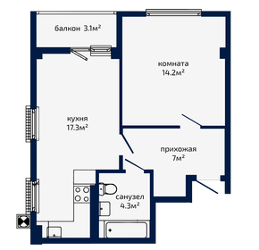 Квартира 44,4 м², 1-комнатная - изображение 1