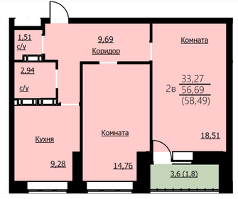 57 м², 3-комнатная квартира 4 050 000 ₽ - изображение 68