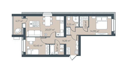 90,3 м², 4-комнатная квартира 6 098 906 ₽ - изображение 16