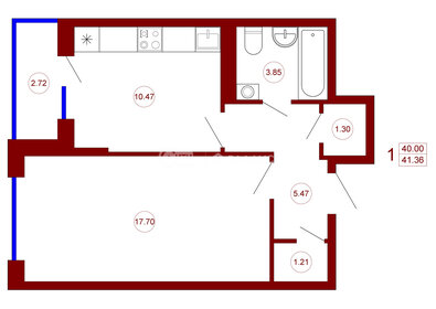 45 м², 1-комнатная квартира 4 399 990 ₽ - изображение 84
