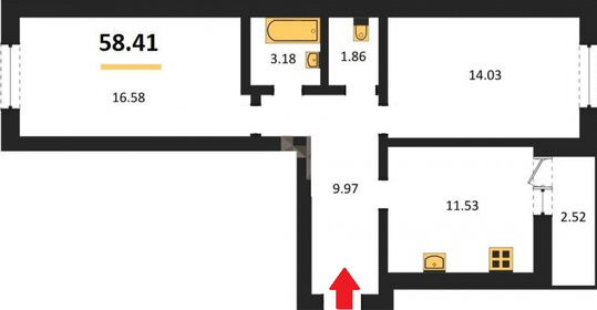 Квартира 58,4 м², 2-комнатная - изображение 1