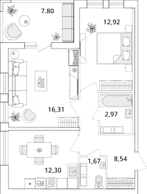 Квартира 58,6 м², 2-комнатная - изображение 1