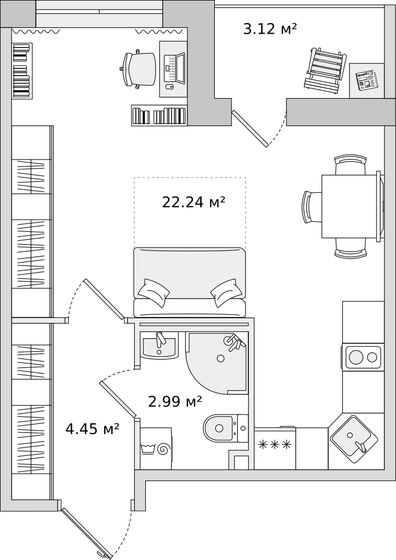 32,8 м², квартира-студия 7 544 285 ₽ - изображение 1