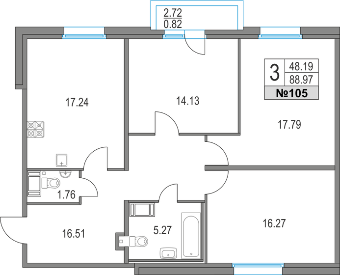 89 м², 3-комнатная квартира 22 882 020 ₽ - изображение 15