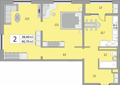 Квартира 66,7 м², 2-комнатная - изображение 1