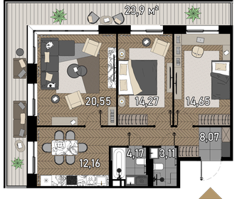 77,8 м², 3-комнатные апартаменты 39 652 416 ₽ - изображение 106