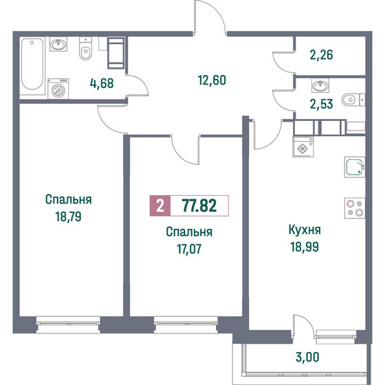 77,8 м², 2-комнатная квартира 12 988 158 ₽ - изображение 1