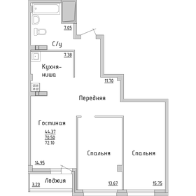 Квартира 71,4 м², 3-комнатная - изображение 1