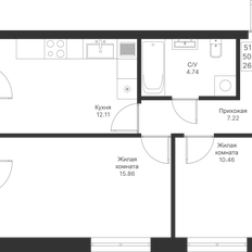 Квартира 51,7 м², 2-комнатная - изображение 3