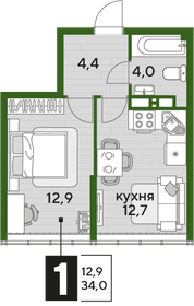 Квартира 34 м², 1-комнатная - изображение 2