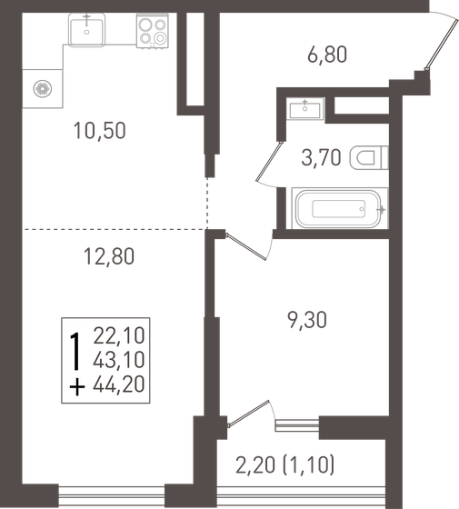 44,2 м², 1-комнатная квартира 5 922 800 ₽ - изображение 19